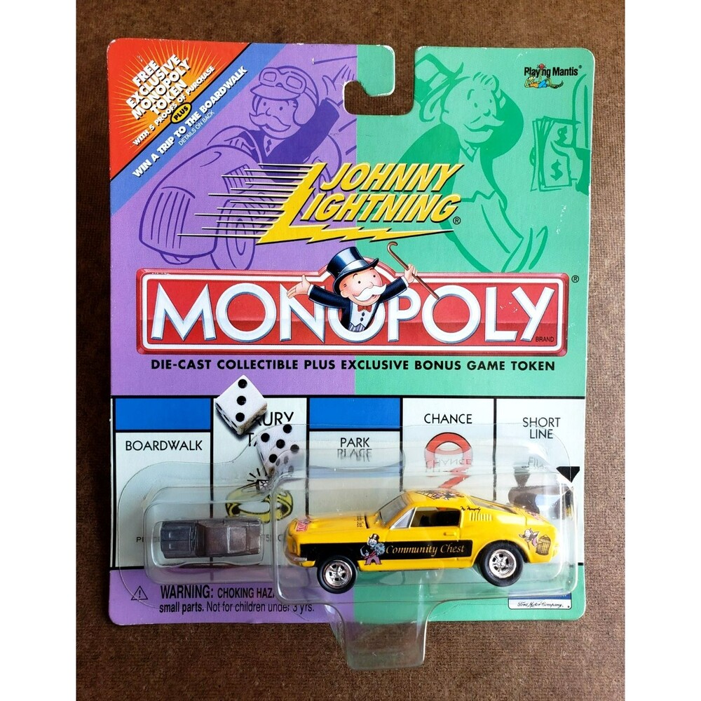 2000 Johnny Lightning COMMUNITY CHEST MUSTANG Yellow MONOPOLY KB TOY EXCLUSIVE